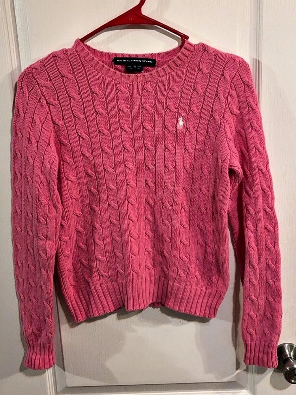 Ralph Lauren Sport pink Cable-Knit Cotton Crewneck Sweater size small.